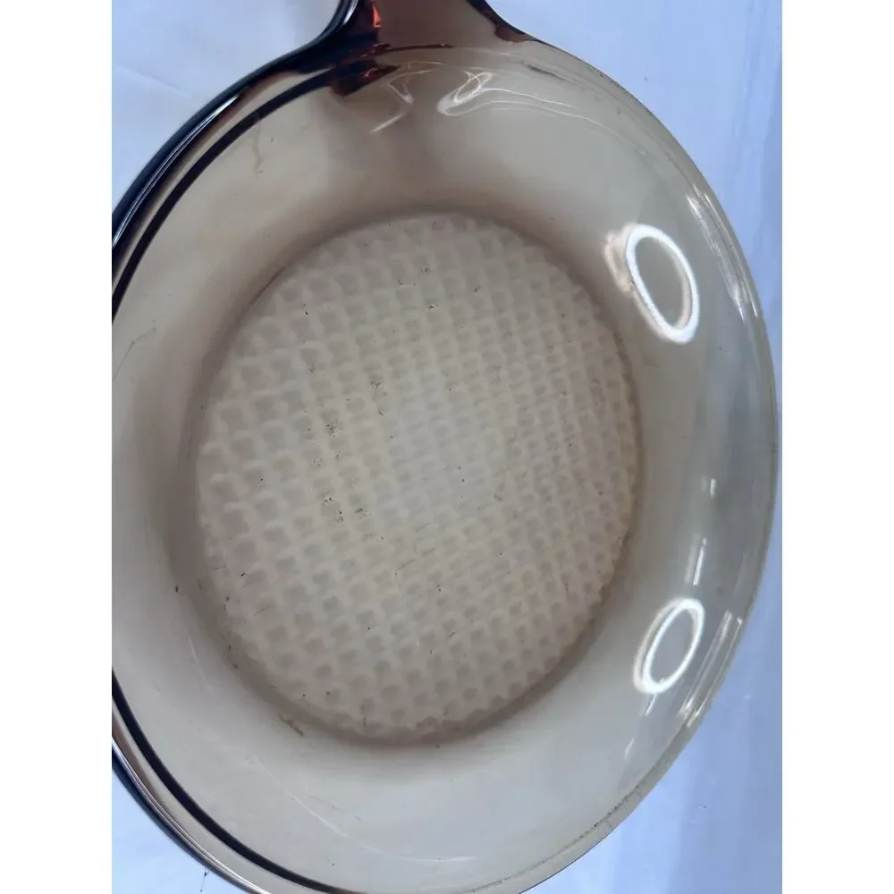 Vision Corning Ware Amber Glass Fry Skillet Pan 10 Inch Waffle Bottom No Lid